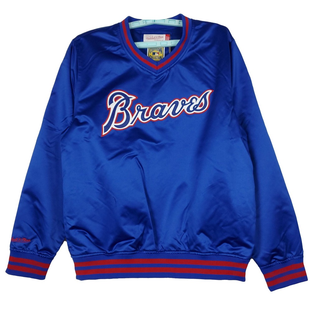 Atlanta Braves Mitchell & Ness MLB M Medium Pullover Satin Jacket‎ Blue Red NWT